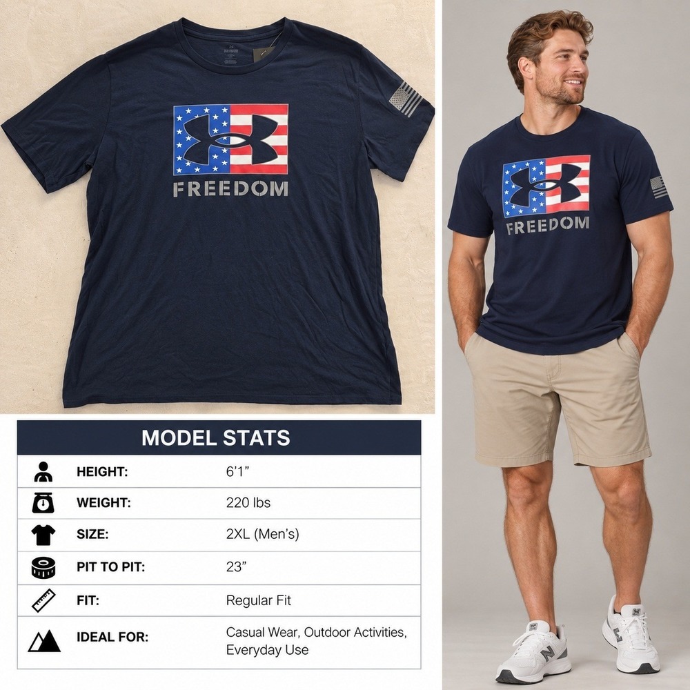 Under Armour Freedom Flag T-Shirt Mens 2XL Academy Blue Patriotic Graphic Tee